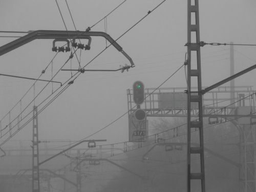 catenary railway fog