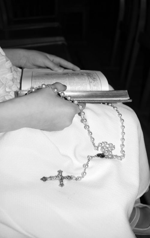 catholic cross white dress rosary
