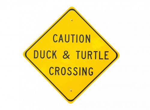 Caution Duck And Turtle Sign