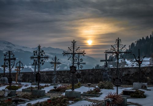 cemetery sunset snow