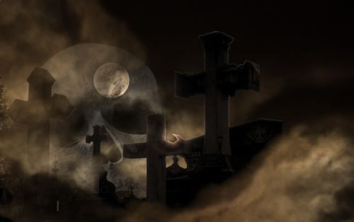 cemetery composing skull and crossbones
