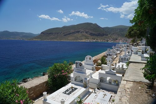 cemetery  sea  mountains