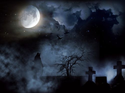 cemetery creepy moon