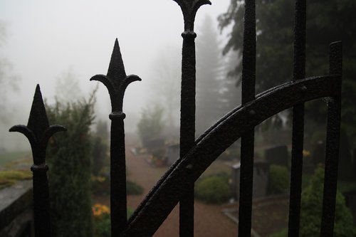 cemetery  fog  iron gate