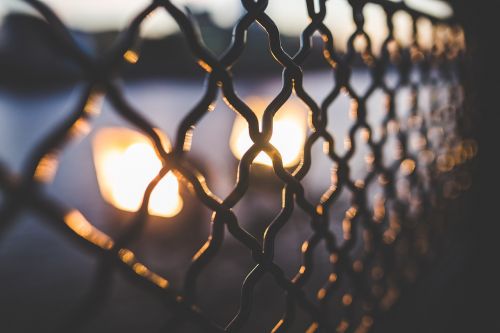 chainlink fence sunset