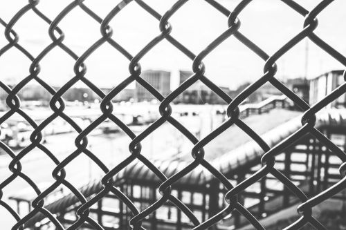 chainlink fence black and white