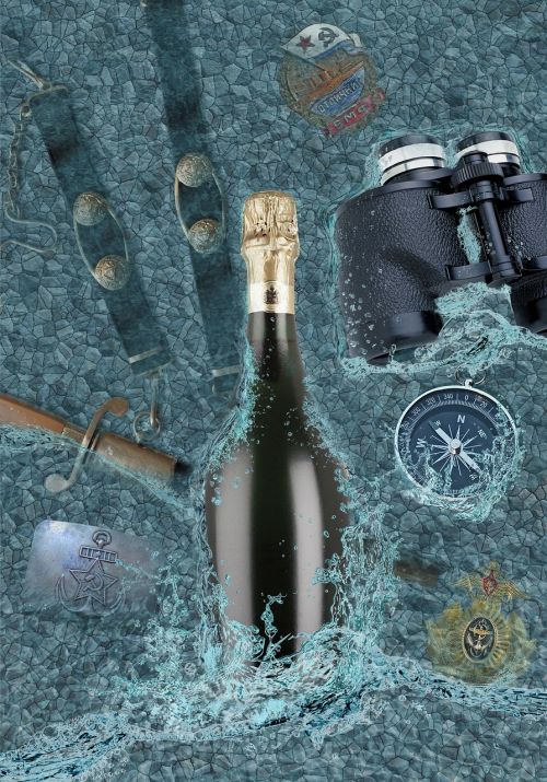 champagne bottle sea