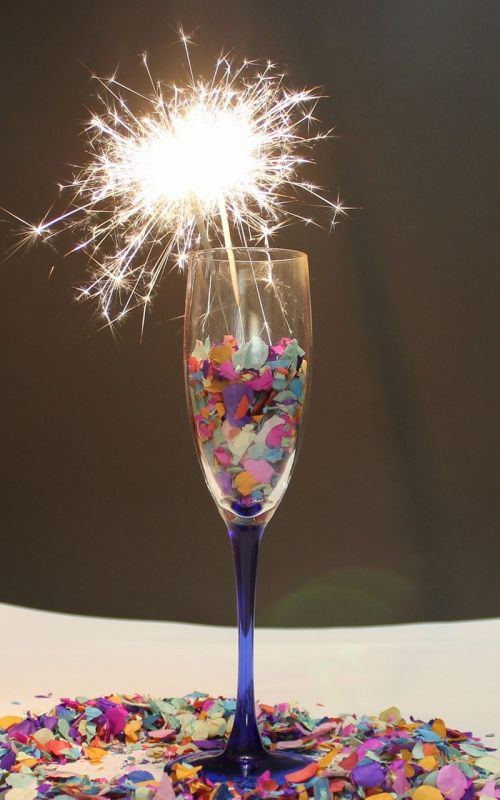 champagne glass sparkler confetti