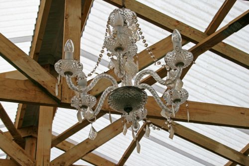 Chandelier Hung From Roof Trusses