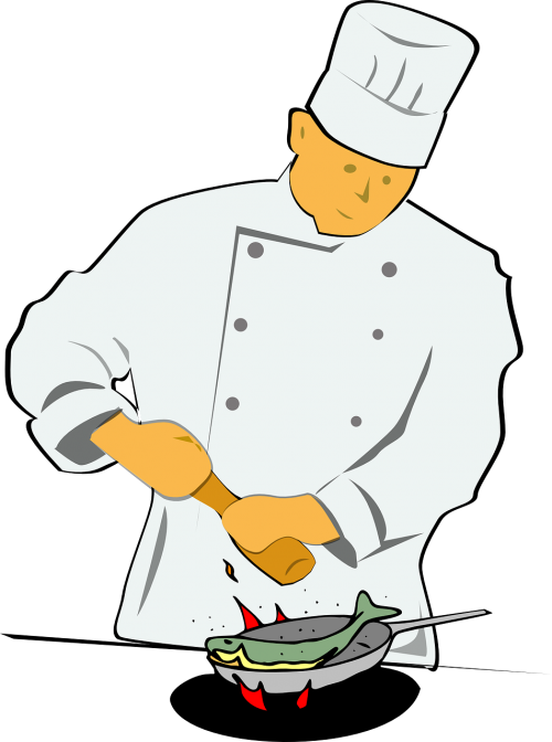 chef frying fish