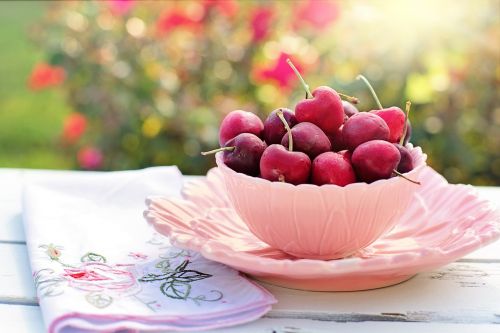 cherries bowl pink