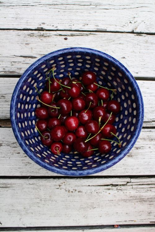 cherries bowl red