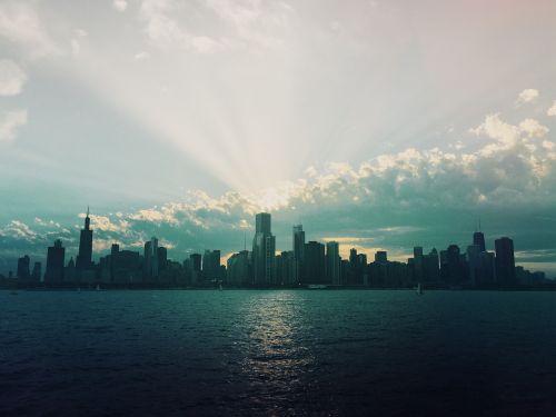 chicago cityscape rays of light