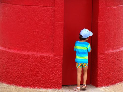 child red wall