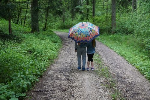 children rain walk