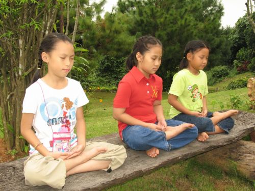 children buddhists bench