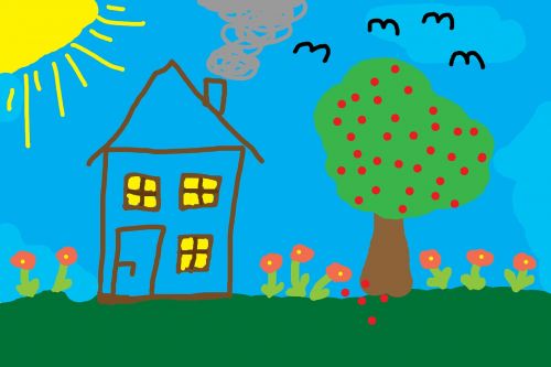 children drawing home tree