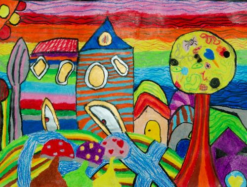 children drawings coloring houses