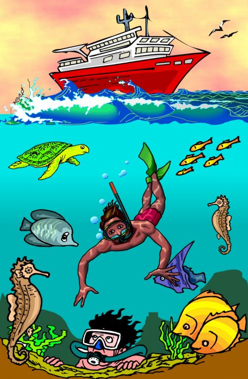 Children Illustration Ocean Diver