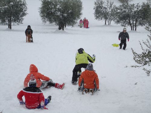 children on snow winter cold