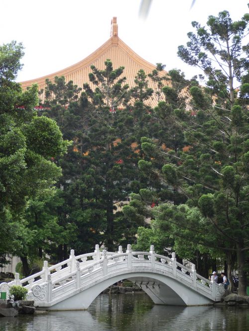 chinese bridge park trees