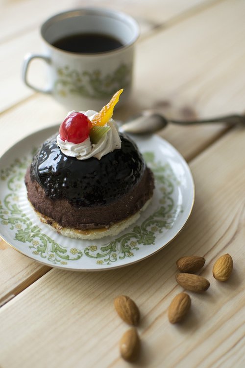 chocolate cake  almonds  coffee break