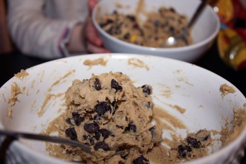 chocolate chip cookie dough baking
