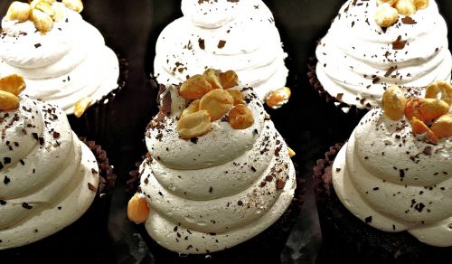 chocolate cupcake whipped cream peanuts