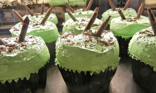chocolate cupcakes mint whipped cream chocolate pieces