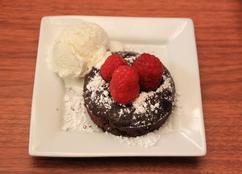 chocolate lava cake raspberries vanilla ice cream