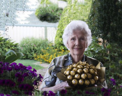 chocolates chocolate bouquet happy old woman