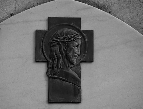 christ black and white sculpture