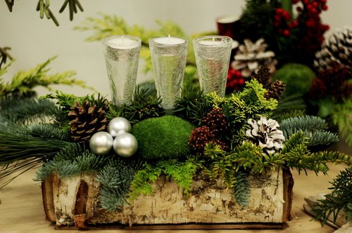 christmas  flower arranging  candles