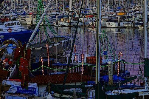 Christmas Boats In Harbor