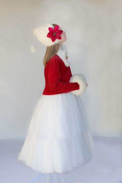 christmas child red coat white fur hat