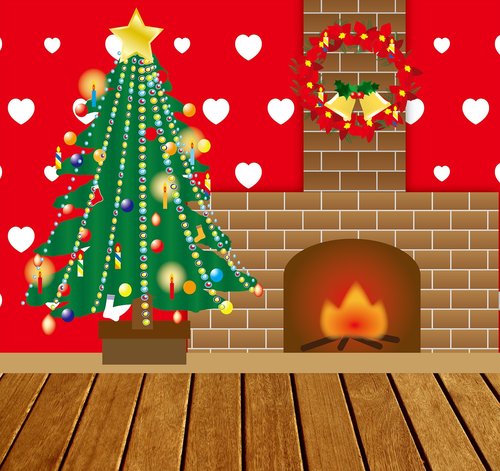 christmas room living room  christmas tree  fireplace