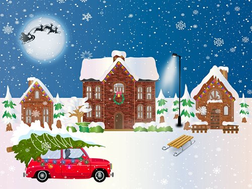 christmas village  winter  christmas car