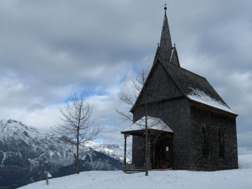church winter mountains