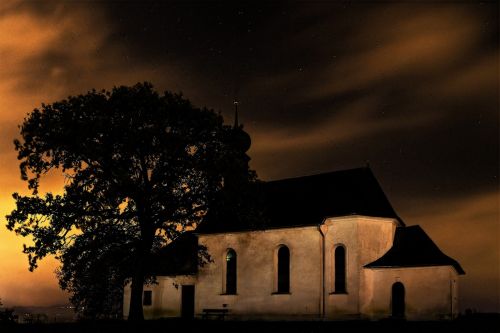 church tree sunrise mystical