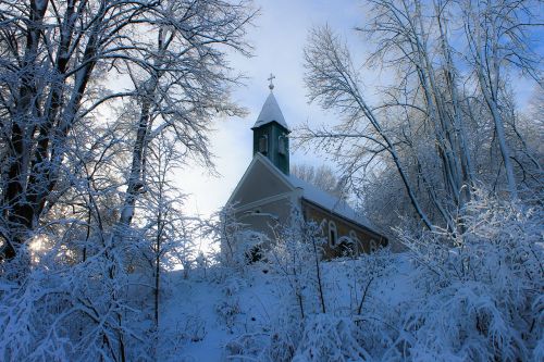 church winter snowy landscape