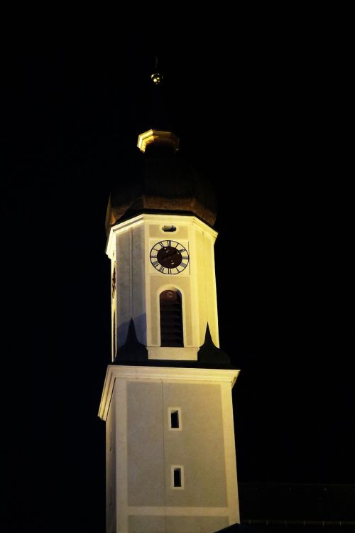 church church clock night