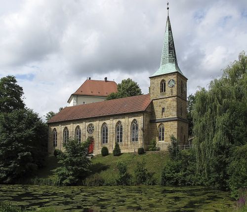 church steeple extinguishing pond