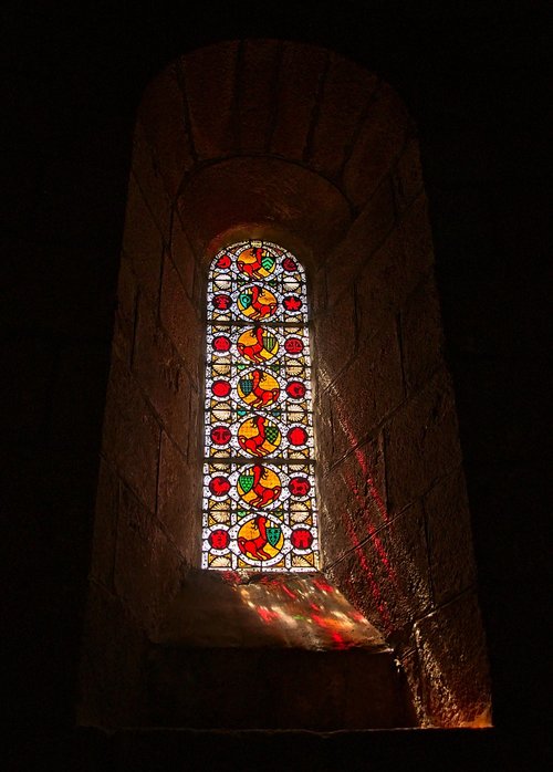 church  romanesque  tainted glass