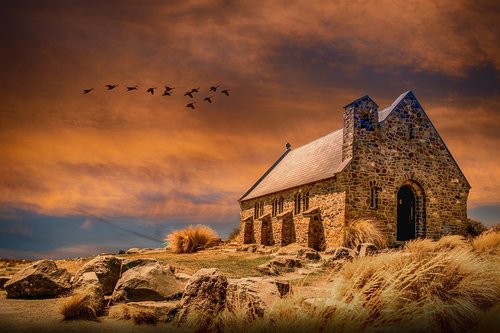 church  sunset  sky