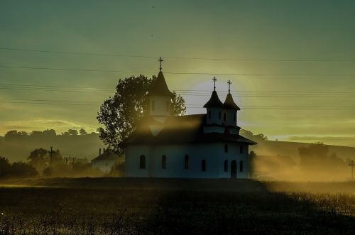 church landscape sunrise