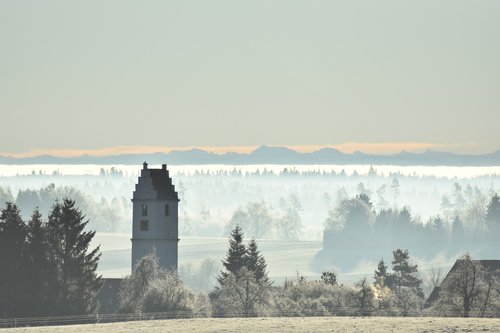 church  winter  fog