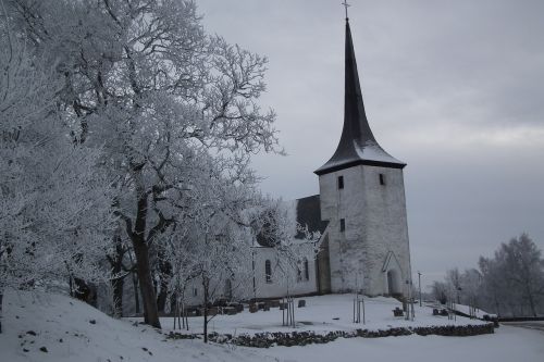 church winter snow