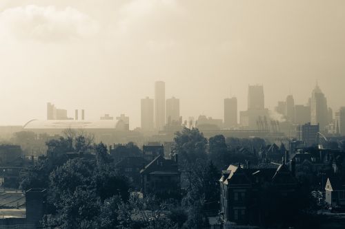 city fog skyline