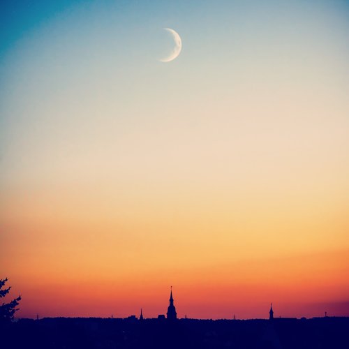 city  evening  moon