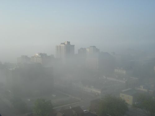 city misty morning mysterious